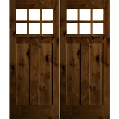 درب های Krosswood 72 اینچ x 80 اینچ. صنعتگر Knotty Alder Wood Clear 6-Lite Provincial Stained Left Active Double Prehung Front Door، Light Brown Stain Wood