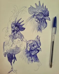 نقاشی خودکاری از مرغ‌ها