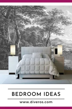 کاغذ دیواری نقاشی دیواری جنگل سیاه و سفید |  ایده های اتاق خواب