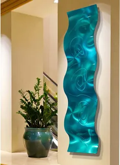 Statements2000 3D Abstract Metal Wall Accent Sculpture Modern Aqua Blue Decor by Jon Allen، 46 "x 10" - Mar Wave