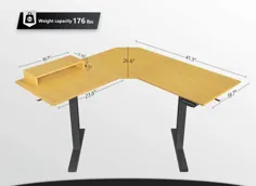 میز ایستاده برقی FEZIBO به شکل L ، میز گوشه ای قابل تنظیم ارتفاع 48 اینچ ، میز کار خانگی کاملاً ایستاده با تخته اتصال ، قاب سیاه / بالای بامبو