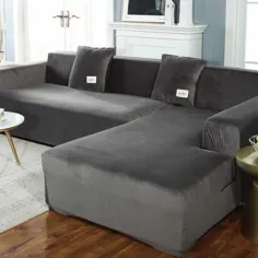 BeautyHomeâ "¢ Plush Velvet Couch Covers Sofa Covers مبل راحتی Loveseat مبل صندلی مقطعی - خاکستری تیره / 2 صندلی 145-185cm-1pc