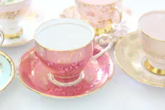 فنجان چای خوری چینی انگلیسی و بشقاب پرنده سلطنتی |  اتسی