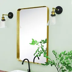 آینه دستشویی قاب فلزی طلای براق TEHOME 24x36 برای دیوار در آینه های توکار حمام مستطیل گرد مستطیل گرد فولادی ضد زنگ