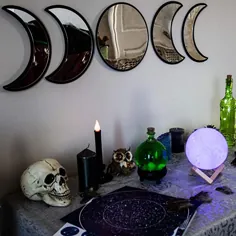 BLACK MAGIC WITCH Mirror Moon - اعلام دکوراسیون داخلی دیوار عشق - مجموعه آینه فاز ماه با جلوه انعکاس شبح - تزیین دیوار آینه ماه برای اتاق نشیمن اتاق خواب اتاق کودک دکوراسیون هالووین