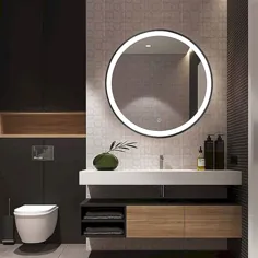آینه گرد برای زیبایی حمام Beauty4U 19.7 ”، آینه دیواری دایره ای مشکی LED ، دکوراسیون آینه دیواری آینه ای لمسی با نور پس زمینه