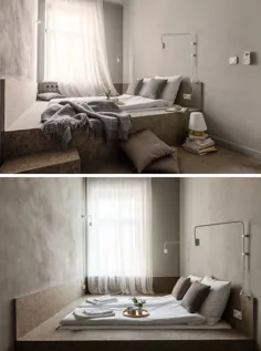 ایده طراحی اتاق خواب کوچک - یک تخت سکویی توکار دیوار به دیوار