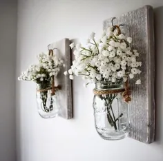 جفت جا شمعی آویز دیواری چوبی روستایی گلدان شیشه گلدان |  eBay