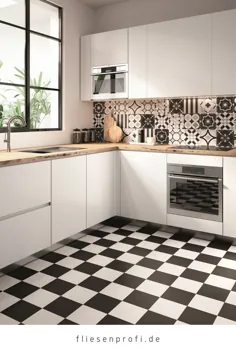 Küchenspiegel Dekorfliese Patchwork schwarz-weiß 20x20 سانتی متر "Patchwork Black & White Mix" Sant Agostino