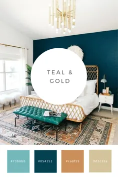 Teal & Gold Color Palette - الهام بخش اتاق خواب