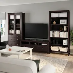ترکیب ذخیره سازی تلویزیون HEMNES ، قهوه ای سیاه ، شیشه ای شفاف ، 128 3 / 8x77 1/2 "- IKEA
