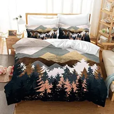 مجموعه پوشش تختخواب سفری REALIN Hawthorn 3D مجموعه تختخواب رودخانه کوهستان جنگل ژاپن 2/3 / 4PCS روتختی / ورق / بالش شمس ، دوقلو / کامل / ملکه / پادشاه (Queen-228x228cm-4PCS ، E)