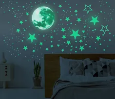 437PCS Glow in The Dark Moon and Stars Wall Stickers Art |  اتسی