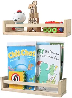 قفسه کتاب مهد کودک - مجموعه ای از 2 قفسه شناور کودک یا سازمان دهنده قفسه کتاب برای کودکان و نوجوانان دکوراسیون مهد کودک ، قفسه های دیواری برای قفسه ادویه آشپزخانه ، چوب طبیعی کاج