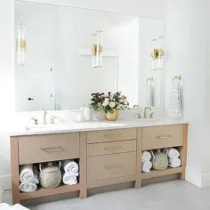دستشویی دوتایی بلوط قهوه ای روشن با کش های برنجی - انتقالی - حمام