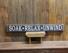 SOAK RELAX UNWIND / روستایی / حک شده / چوب / تابلو / حمام / گرم |  اتسی