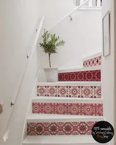 10 Schritt Treppe Riser Abziehbild، rot weiß Fliesen Treppe Aufkleber، abnehmbare Treppe Riser Dekor Streifen، Schale & kleben # 14R