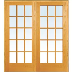 درب MMI 72 اینچ x 80 اینچ. هر دو شیشه کاج ناتمام کاج 15 لیتری Clear True Divide Prehung Interior French Door-Z019959BA - انبار خانه