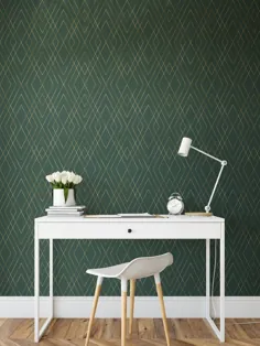 کاغذ دیواری لایه بردار و استیک سبز و طلایی هندسی |  اتسی