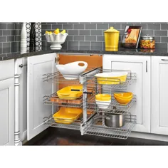 Rev-A-Shelf 15 in. Corner Cabinet Pull-Out Chrome 3-Tier Wire Basket Basket Organizer with Soft-Close Slides-5PSP3-15SC-CR - انبار خانه