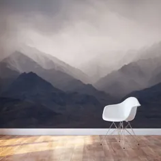 تصویر زمینه نقاشی دیواری مه آلود کوهستان |  نقاشی دیواری کوه کوه تاریک