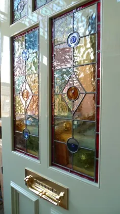 درب جلو شیشه ای رنگی ویکتوریایی شامل 3 تا 2 پانل لعاب