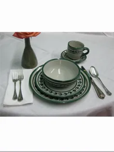 ظروف سنگی مکزیکی - مجموعه ظروف غذاخوری 20 تکه Green Rim Paisley (4 نفر)