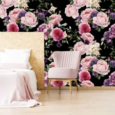 کاغذ دیواری گل بنفش و صورتی دکوراسیون منزل کلیپ گلی |  اتسی
