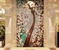 درختی با گلهای سفید انتزاعی کاشی شیشه ای دیوار موزاییکی |  اتسی