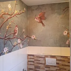 کاغذ دیواری Chinoiserie Brushwork Hanging Plum Blossom Tree |  اتسی