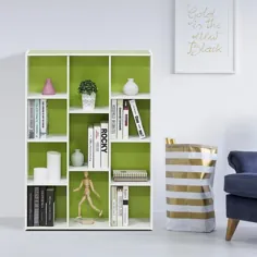 41.7 اینچ. قفسه کتاب مکعبی 11 قفسه ای چوب مصنوعی سبز و فضای ذخیره سازی