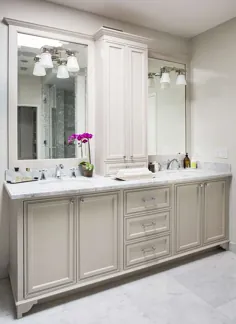 کابینت های حمام حمام خاکستری روشن - انتقالی - حمام