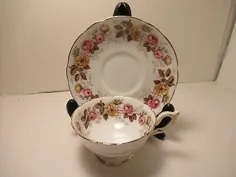 Vintage Coalport Eng China Tea Cup & Saucer 'Rosalinda "White Wi Pink Roses • 30.37 دلار