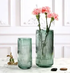 گلدان شیشه ای سیلندر شیشه ای برش خورده با کیفیت عالی با خط آجدار