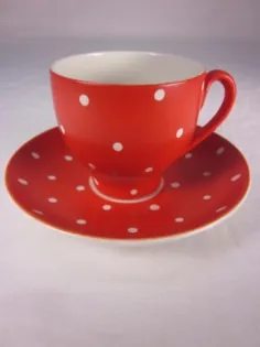 ست فنجان و بشقاب چای سوئدی Amanita 4 Red White Polka Dot Upsala Vintage Demi |  # 1874771195