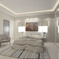 اتاق خواب با دکور دیوار در سایه های سفید برای ظاهری آرام.  طراحی ریتم و تاکید اتاق خواب به سبک مدرن |  احترام گذاشتن