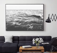 چاپ دریا دیوار اقیانوس هنر سیاه و سفید دریا آرام |  اتسی