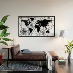Carte du monde تزیین murale en métal تزیین murale en |  اتسی