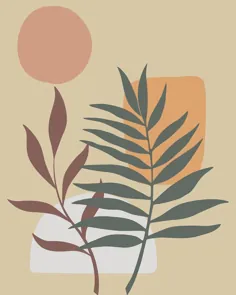برگ ها و اشکال انتزاعی-چاپ هنری دکور گیاه شناسی بوهو