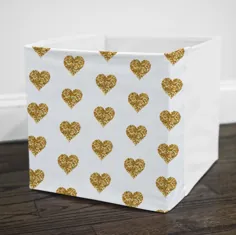 Glitter Gold Glitter Hearts // جلد سطل ذخیره سازی // متناسب با Ikea |  اتسی