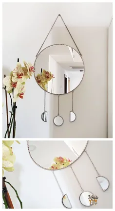 آینه دیواری گرد با آویز زنجیر و ماه ، آینه زیبایی ماه |  اتسی