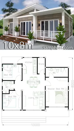طرح طراحی خانه 10X8M 3 Schlafzimmer mit Innenarchitektur