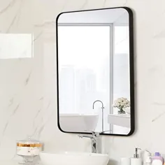 آینه دیواری قاب آلومینیومی Letushy ، آینه مستطیل مستطیل ، آینه غرور ، آینه آرایش ، طراحی گوشه گرد ، 24 "× 36" ، سیاه