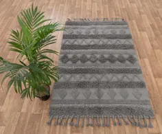 4x6 فرش خاکستری مراکشی دکوراسیون بوهمی بافته شده از بافت دست بافت |  اتسی