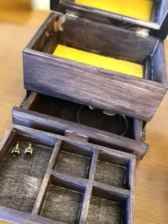 نگهدارنده جواهرات Gold Mahog - جعبه جواهرات چوبی ، جعبه چوبی ، جعبه چوبی دخترانه ، جعبه جواهرات ، جعبه جواهرات ، چند فضای ذخیره سازی ، نمایش چوبی