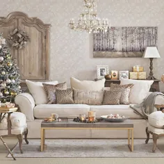 اتاق نشیمن طلای کریسمس |  تزئین |  خانه ایده آل