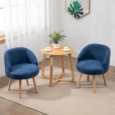 Ansley & HosHo-EU مجموعه ای از 2 صندلی وان پارچه ای ، صندلی های اتاق نشیمن کوچک با پایه های چوب جامد ، 2 قطعه صندلی گاه به گاه صندلی های صندلی راحتی صندلی کنار صندلی برای اتاق خواب آپارتمان کوچک ، آبی