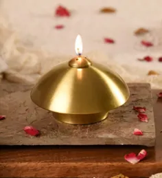 جا نگهدارنده چراغ چای رومیزی - نگهدارنده میز چای میز برنجی برنجی Sanchi Gold Lacquer By Unravel India - Pepperfry