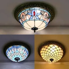 مهره های شیشه ای / ماگنولیا / چراغ سقفی طاووس عتیقه ای Tiffany Flush Mount Light برای اتاق ناهار خوری