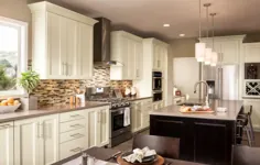 کابینت آشپزخانه چوبی جامد به سبک آمریکایی پارچه کتانی مدرن سفید خاکستری